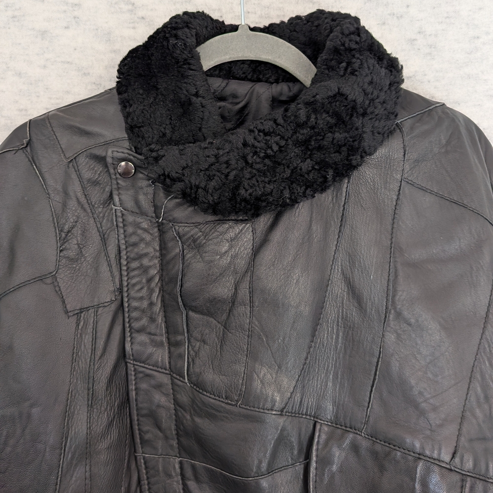 Zerimar Patchwork Black Leather Jacket Fur Collar… - image 3